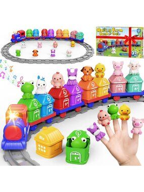 Interactive Electric Train Set for Toddlers 2-4 - Farm Animals, Music & Lights